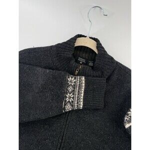 Nordic Design 100% Wool Zip Cardigan Abstract Sweater Women Size Large fair isle